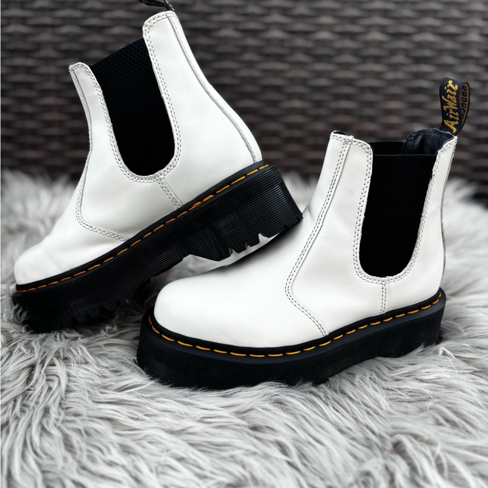 Dr. Martens White Chelsea Boots with Black Soles